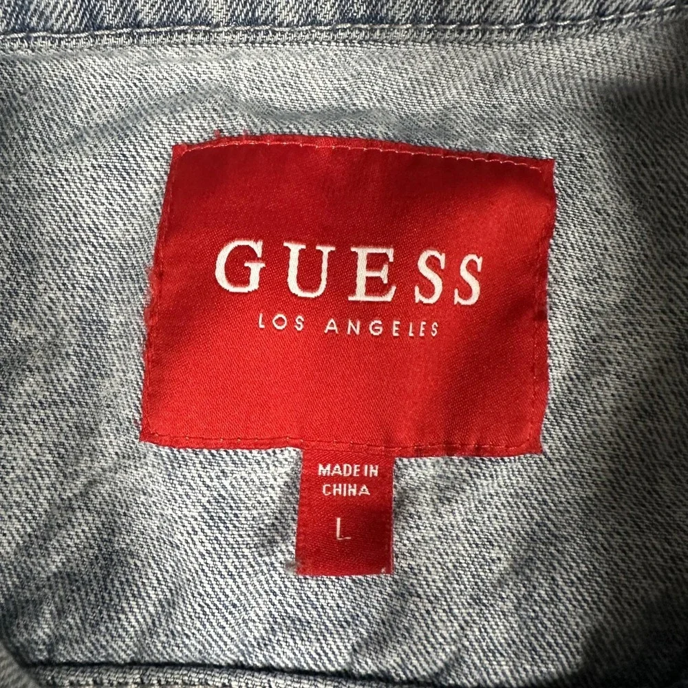 Guess Denim Jacket Mens Large Blue‎ Light Wash Button Front Pockets JMLXN1R0LF0